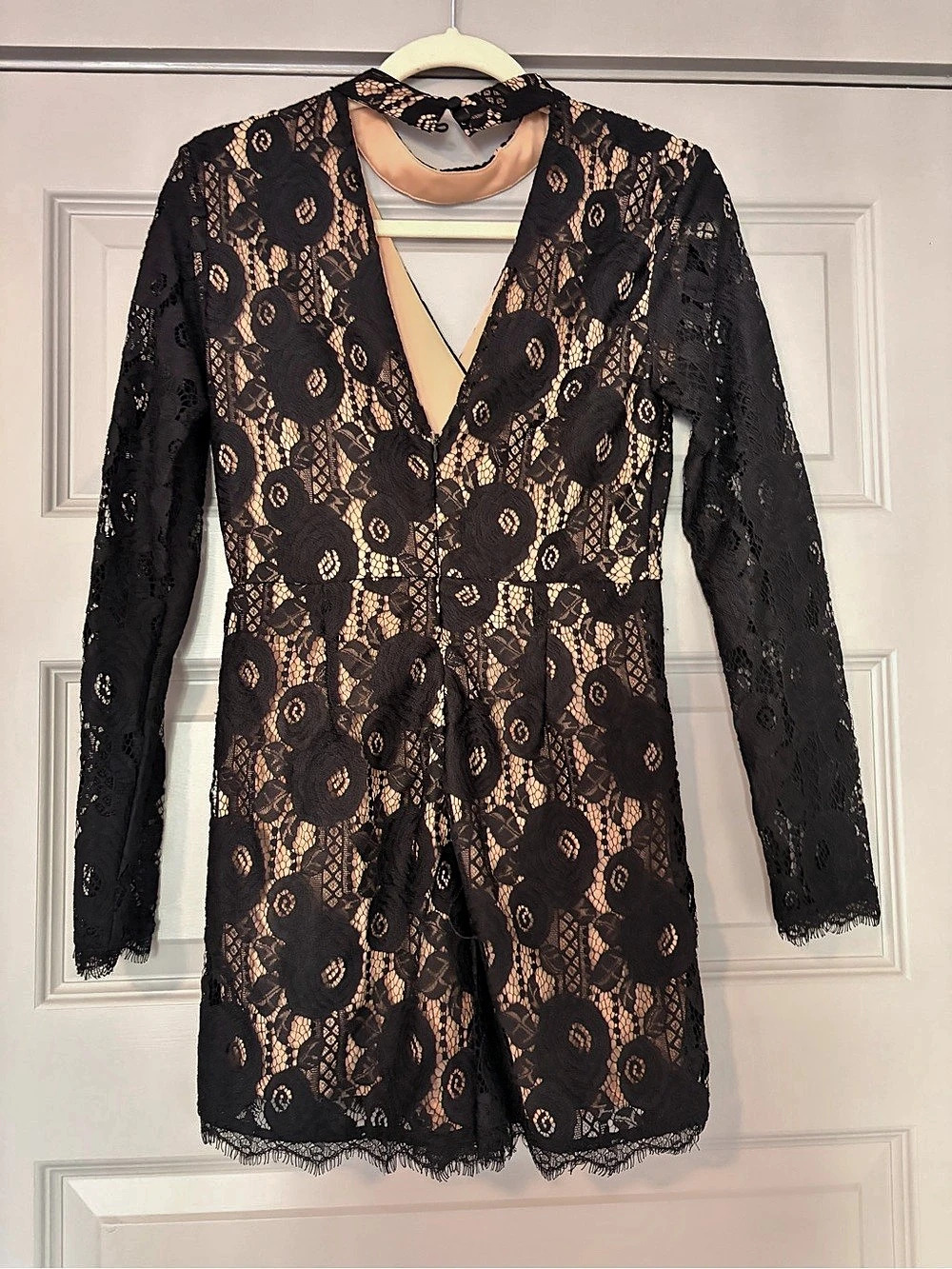 Black Lace Long Sleeve Mini Romper Like New